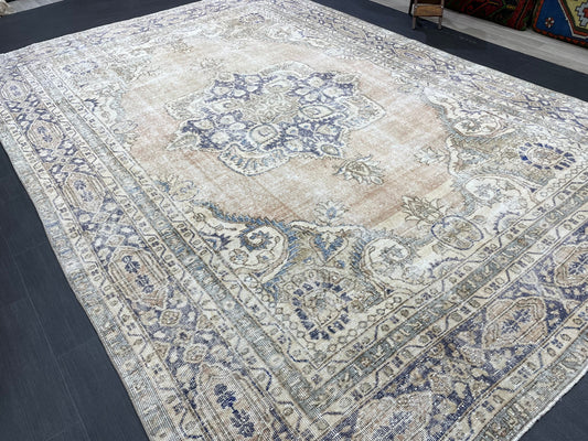 Muted Persian RUG 7.4 x 10.7 Turkish Oushak Rug Vintage Large Rug Vintage Rug Wool Muted Distressed Rug Handmade Rug Hand Knotted Rug