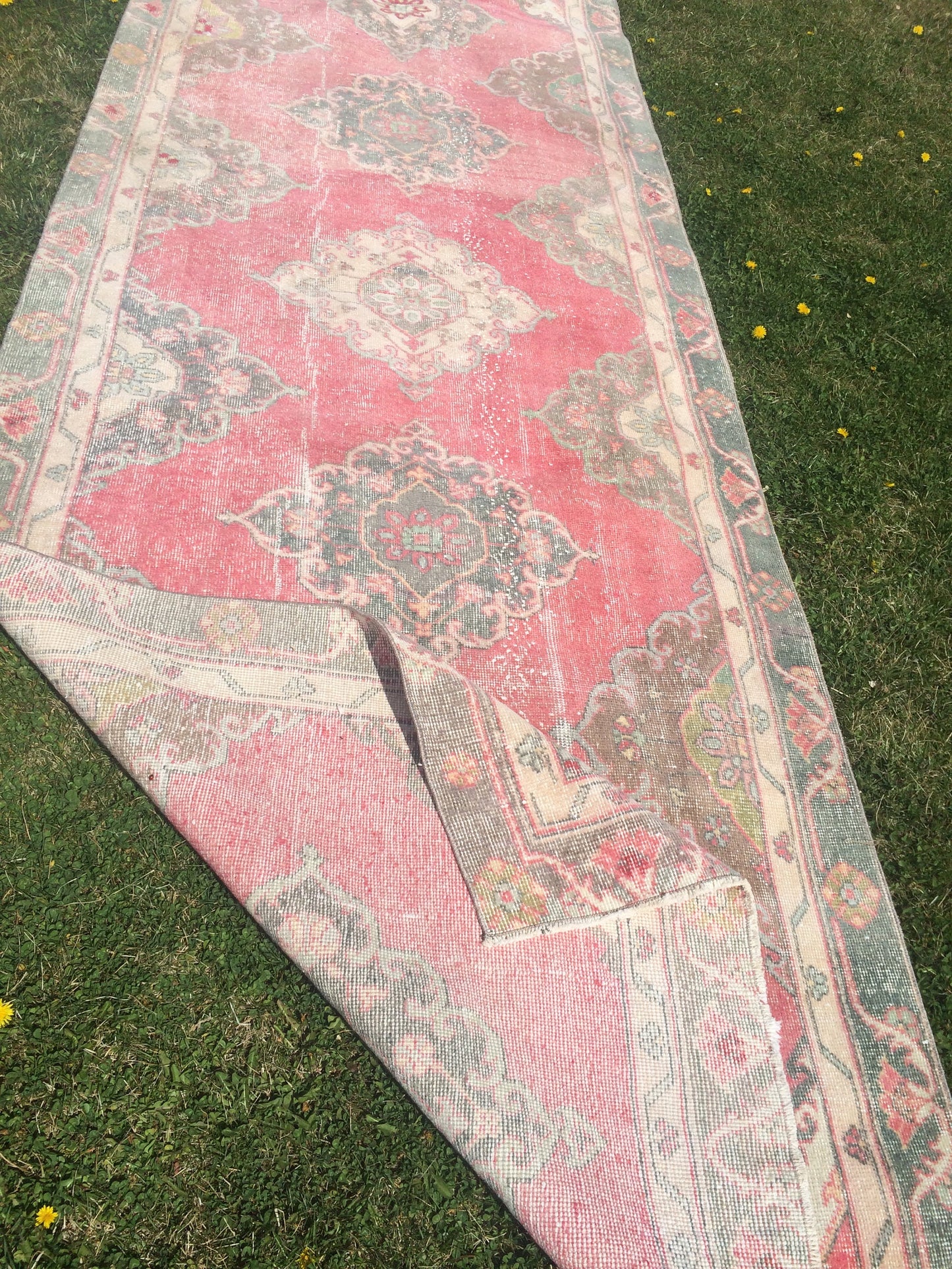 4x12 Vintage Runner rugs, Muted Runner RUG, TURKISH Runner, Pink Runner Rug, Pastel Oushak Rug ,Wool Runner Rugs, Oriental Runner  Rug