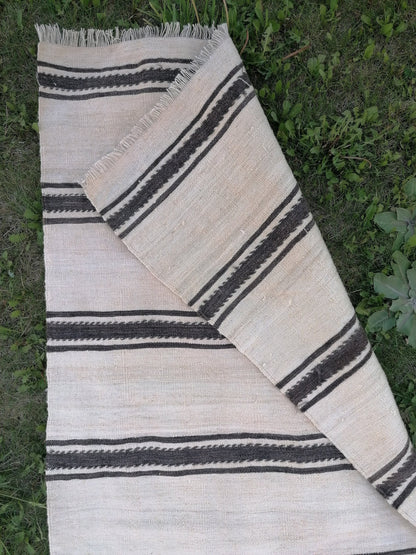 2.5 x 21 Neutral wool runner, long flatweave stripe handmade runner, no dye woven rug, turkish kilim runner