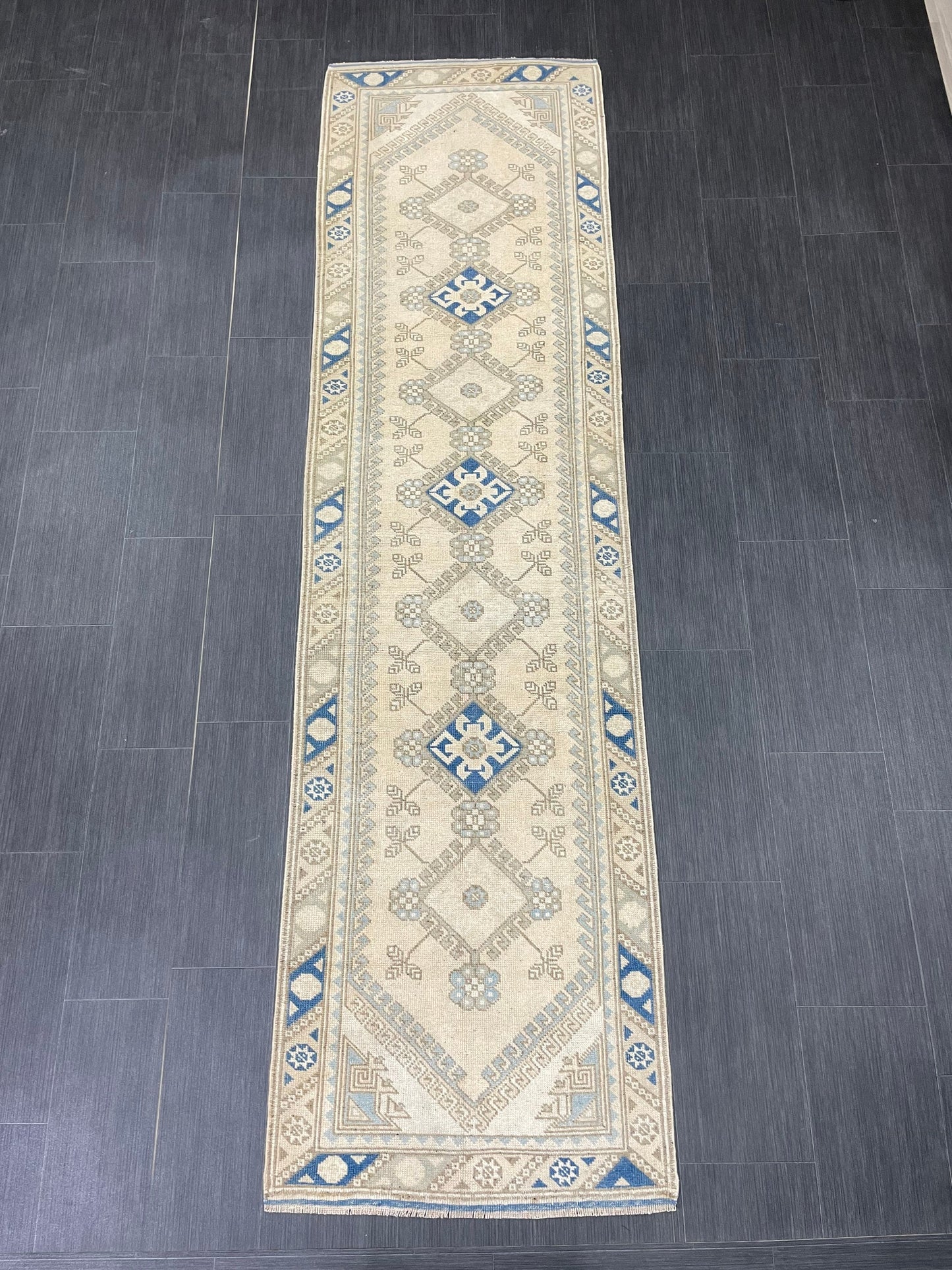 Muted Vintage Runner Rug Hallway 2.5 x 9.3 Runner Rug Kitchen Rug Runner Wool Runner Rug Oushak Runner Rug Turkish Runner Medium Wool Pile