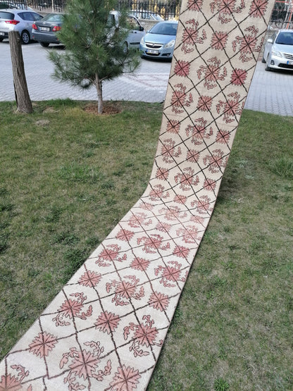 2'5x25'6 oushak turkish runner rug, natural turkish runner , oushak vintage runner rug, vintage runner rug, kitchen rug, hand made rug
