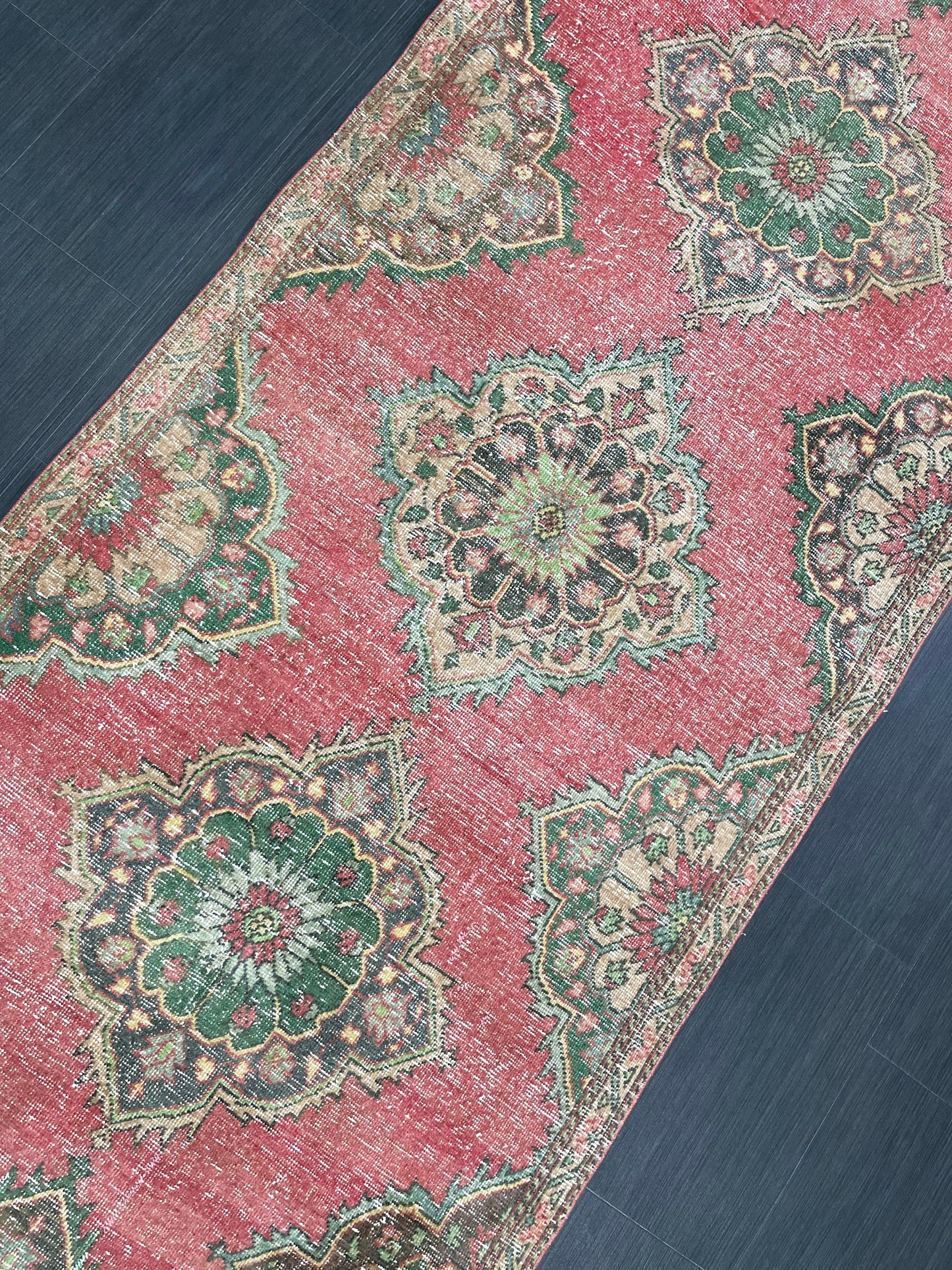 Vintage Runner Rug 3.7 x 12.6 Muted Turkish Runner Rug Hand Made Runner Rug Vintage Runner Rug Hallway Runner Rug Distressed Runner