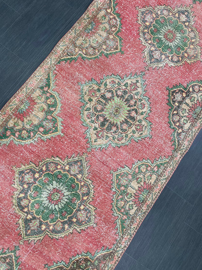 Vintage Runner Rug 3.7 x 12.6 Muted Turkish Runner Rug Hand Made Runner Rug Vintage Runner Rug Hallway Runner Rug Distressed Runner