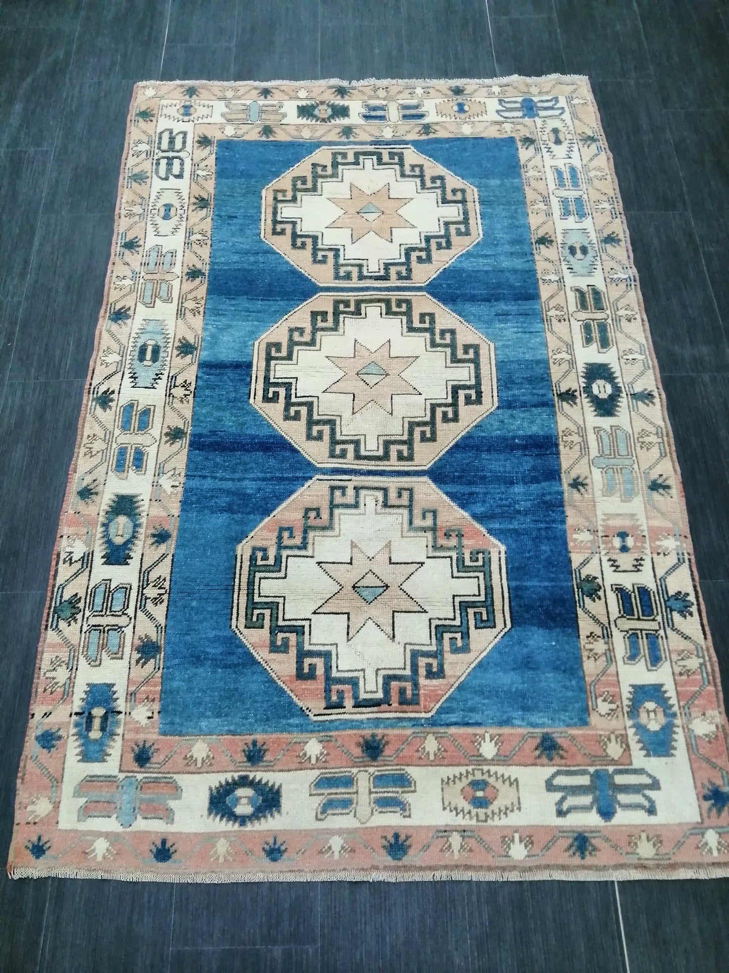 Blue Wool Rugs, 6.5 x 4.2 Vintage Hand Made Rug, Oushak Rug, Turkish Rug, Farmhouse Rug, Vintage Rug, Wool rug Oriental Rug
