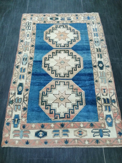 Blue Wool Rugs, 6.5 x 4.2 Vintage Hand Made Rug, Oushak Rug, Turkish Rug, Farmhouse Rug, Vintage Rug, Wool rug Oriental Rug