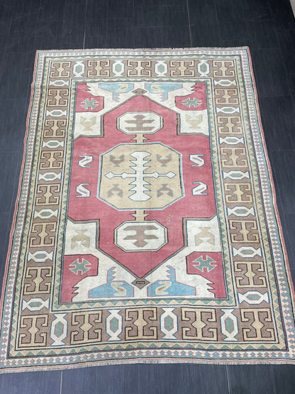 Wool Oushak Rug Vintage Rug Muted Vintage 6x8 ft Rug Wool Oriental Rug Handmade Rug Vintage Turkish Rug Muted Persian Wool Rug