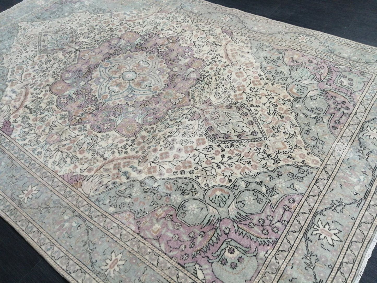 Muted OUSHAK RUG 6.2 x 9.3 TURKISH Rug Vintage Oushak Rug Muted Vintage Rug Wool Oushak Rug Hand Made Rugs Vintage Turkish Rug