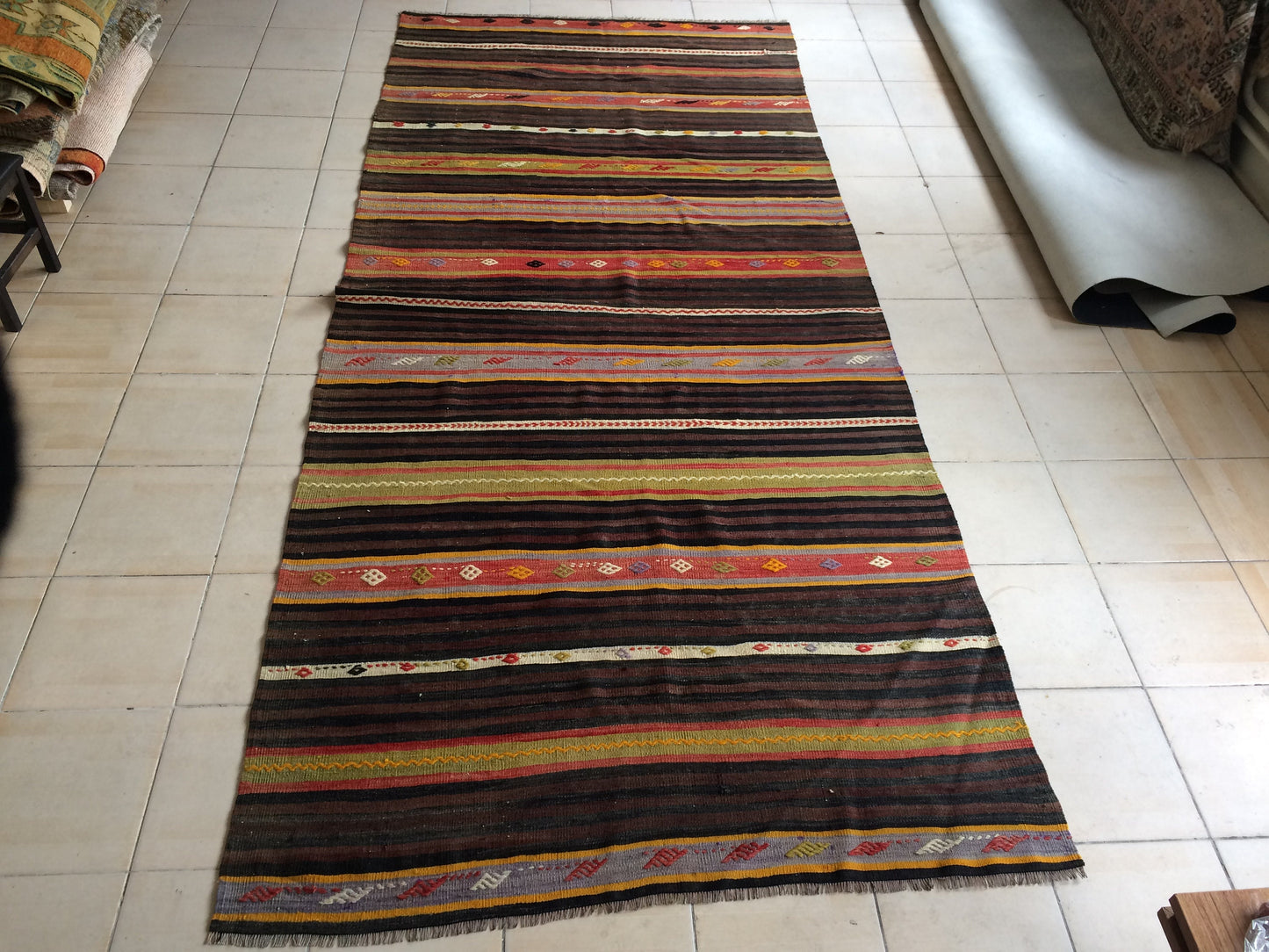 Vintage rug , Flat woven Kilim Rug With Embroidery Rug, Oriental Carpet, Vintage Kilim Rug Wool Carpet Rug, Flat Pile Rug