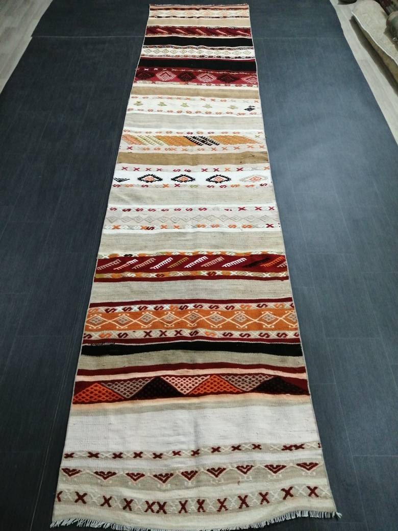 Flatwoven Runner Rug 3x15 Turkish Runner Rug Vintage Runner Rug Hallway Runner Rug Flat weaving With Embroidery Runner Rug Wool Runner Rug