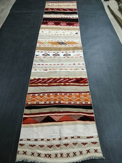 Flatwoven Runner Rug 3x15 Turkish Runner Rug Vintage Runner Rug Hallway Runner Rug Flat weaving With Embroidery Runner Rug Wool Runner Rug
