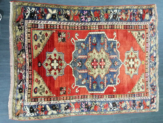High Wool Pile Antique RUG 4 x 5.6 TURKISH Oushak Rug Vintage Oushak Rug Hand Made Rugs Vintage Turkish Rug Antique Oriental Rug 4x6