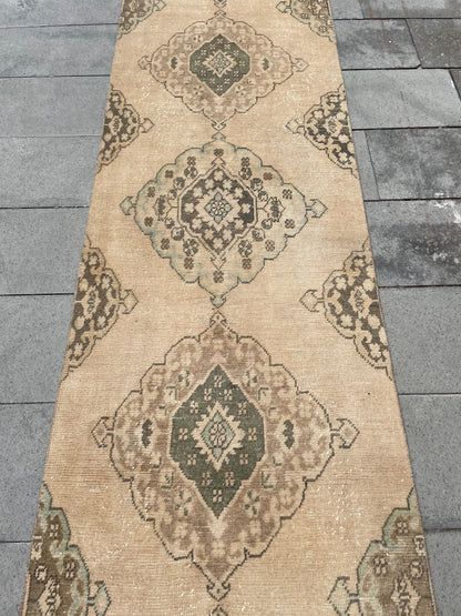 Muted XL Hand Knotted Runner TURKISH Stairs 2.8 x 24.2 Runner Rug Handmade Runner Rug XL Oriental Runner Rug Staircase Runner rug