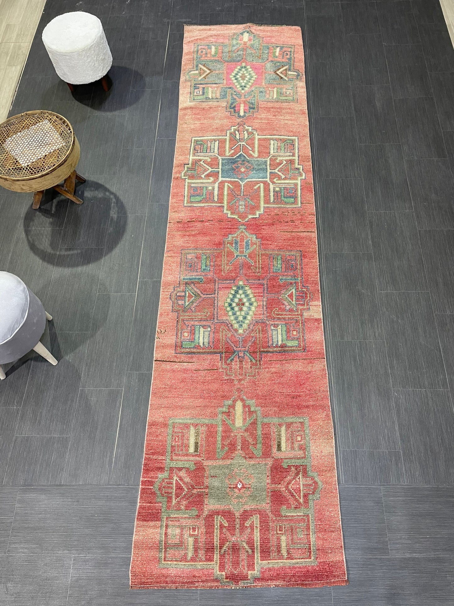 Handmade Runner Rug, 2.8 x 11.2 Turkish Runner Rug, Vintage Runner Rug, Hallway Runner Rug,Hand Knotted Runner Rug Wool Oushak Runner