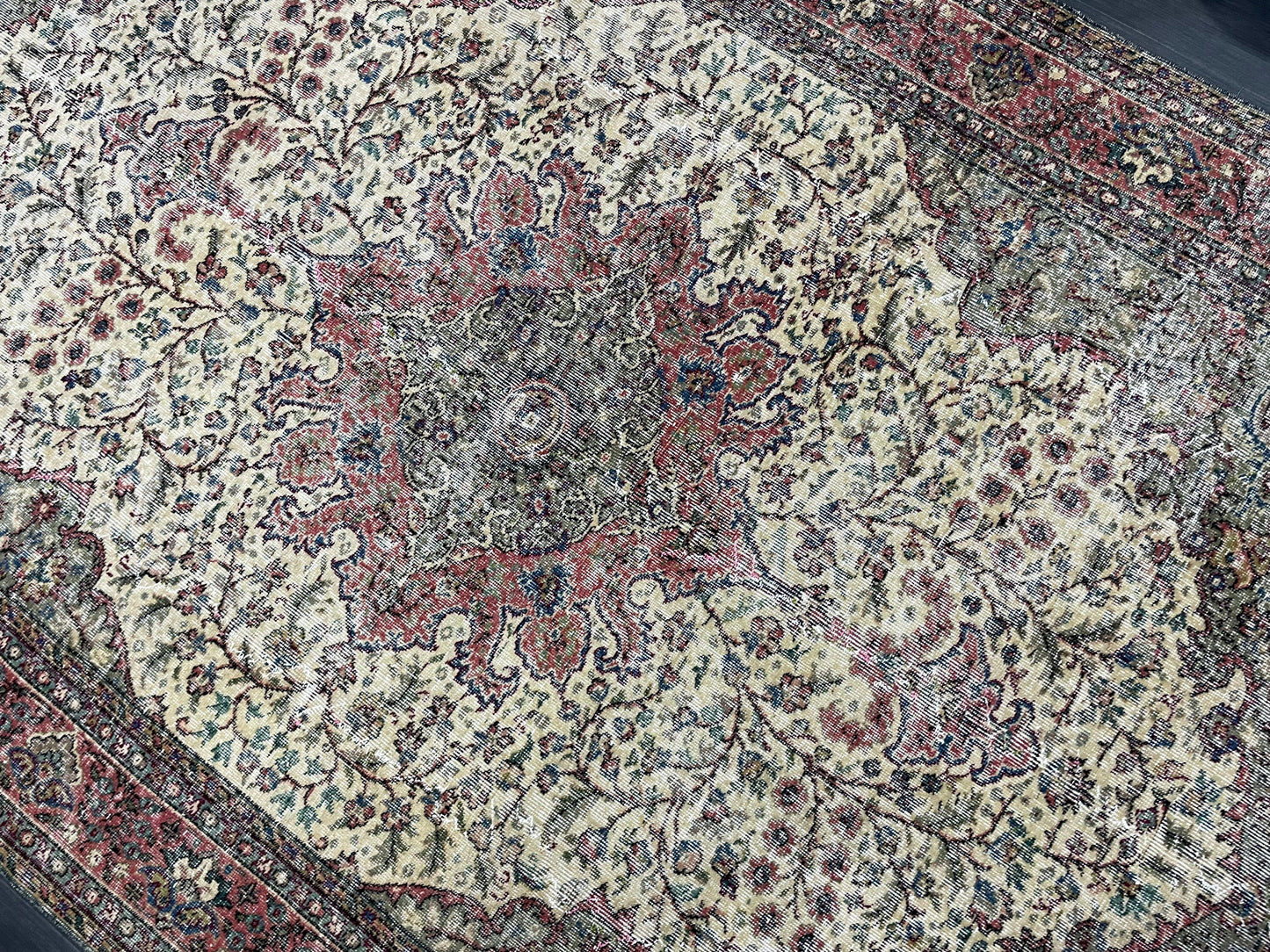 Vintage Rug, Persian Rug, Handmade Rug Muted Vintage 7 x 10.5 Rug, Hand Knotted Rug, Turkish Oushak Rug, Vintage Wool Turkish Rug