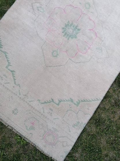 Faded runner wool rug 2'10x10'7 muted runner handmade rug, hallway runner rug, kitchen runner, bohemian runner, vintage runner rug,