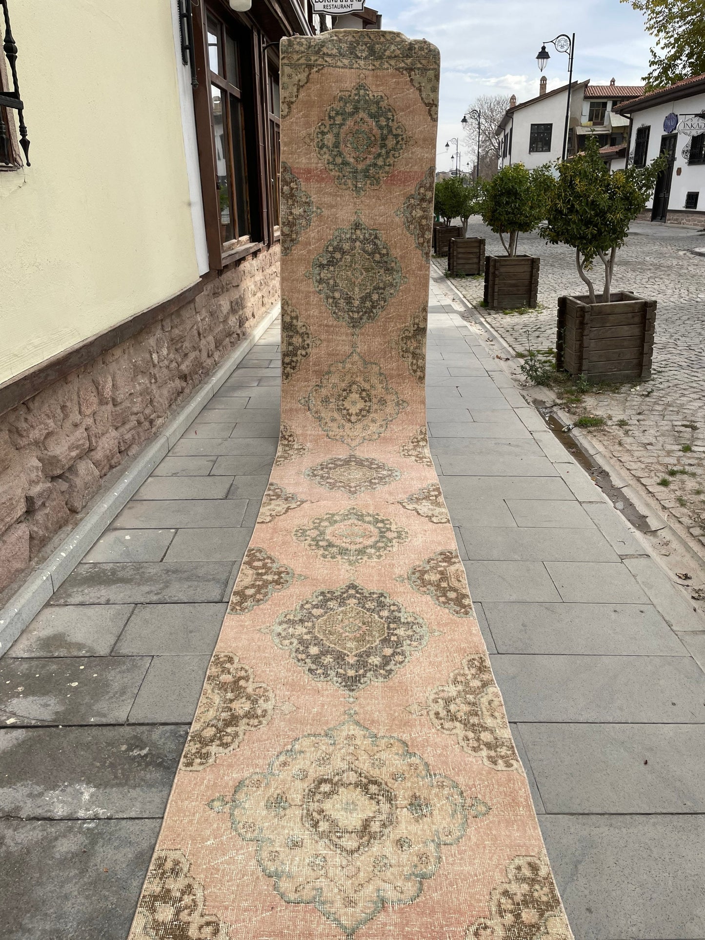 Handmade Extra Long Turkish 2.8 x 21.8 Runner, Very Long Oushak Runner Rug, Vintage Runner Rug, Pink XL Stairs Runner Rug Staircase Runner