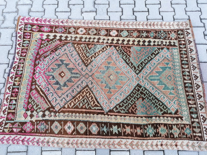 Vintage handmade wool rug, turkish oushak rug 4'2x6'8