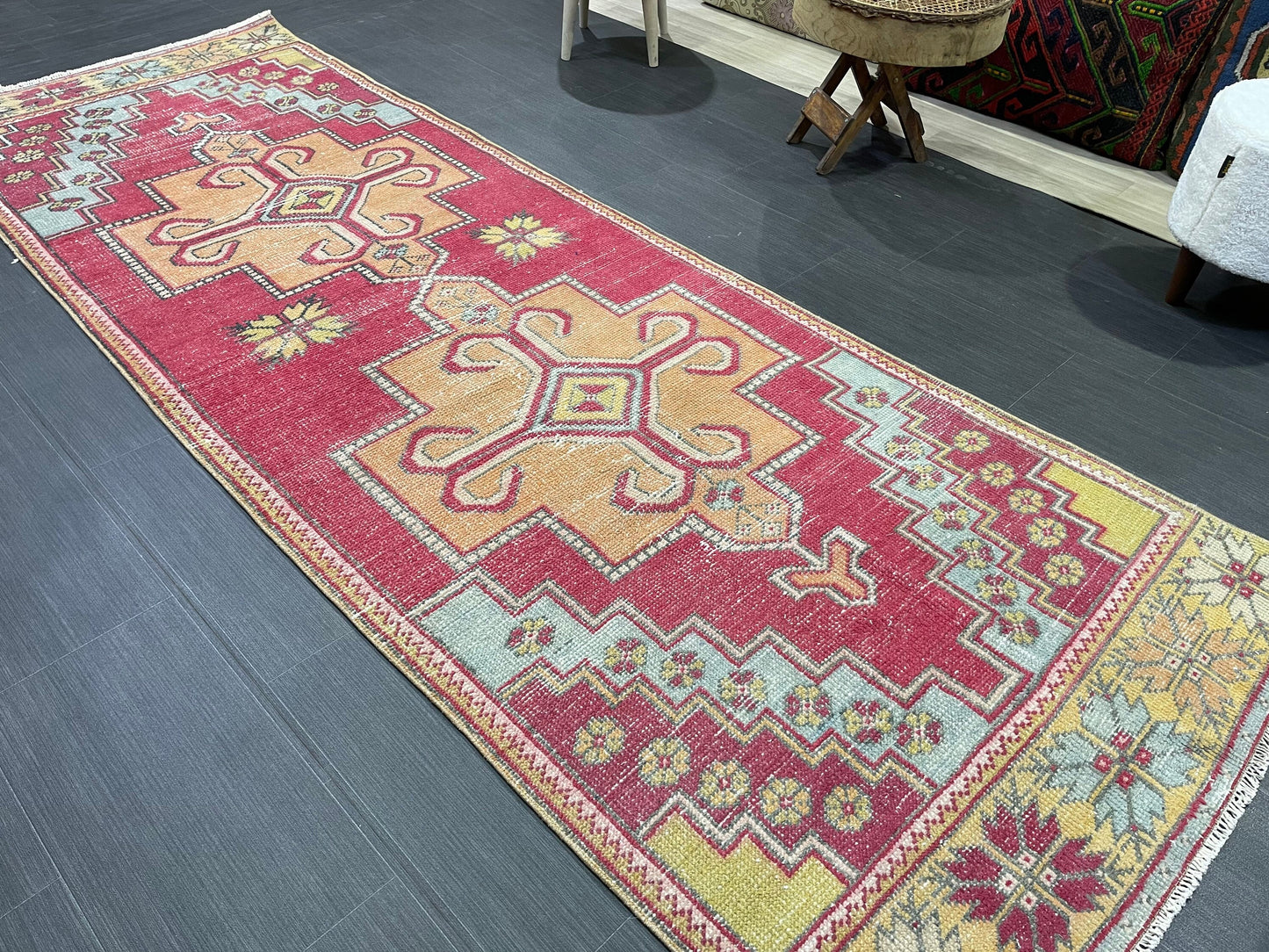 Turkish Runner Rug, Vintage Runner 3.4 x 9.3 Rug, Hallway Runner Rug, Kitchen Runner Rug, Persian Runner, Handmade Rug