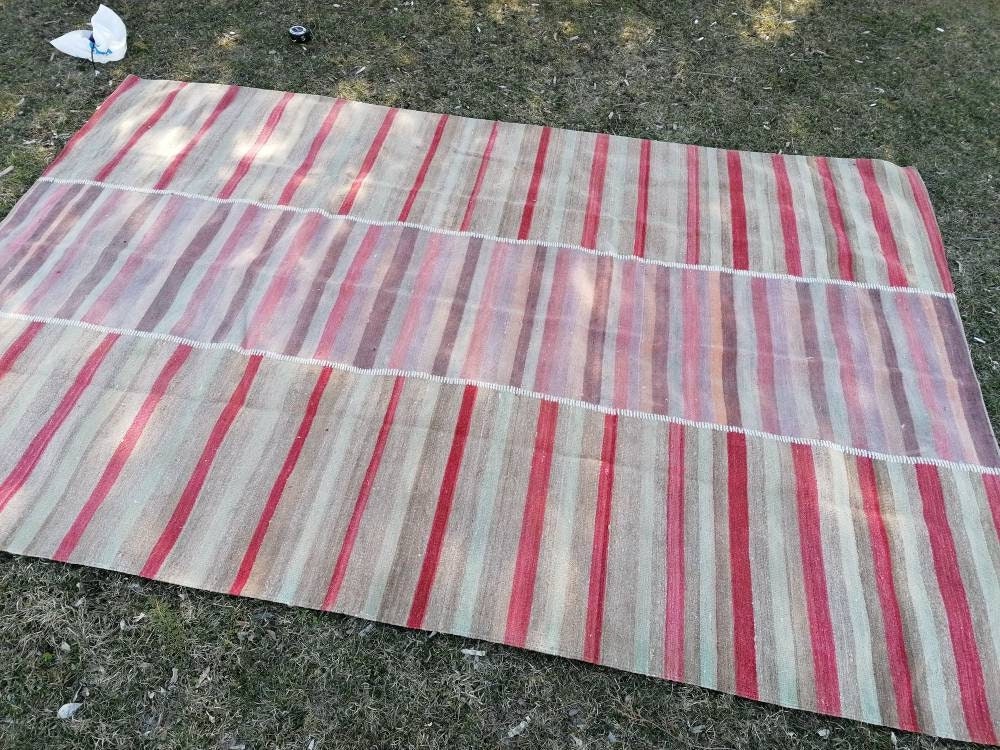 Flatwoven kilim rug, stripe turkish hand made rugs 6'7*10  vintage turkish rugs oushak rug vintage oushak rug, wool rug