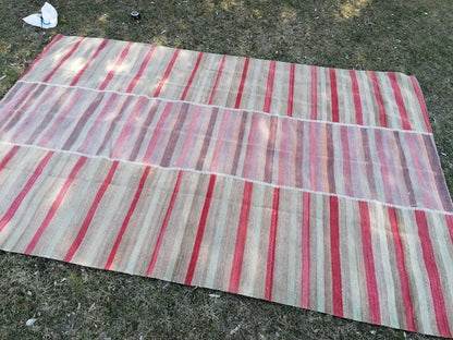 Flatwoven kilim rug, stripe turkish hand made rugs 6'7*10  vintage turkish rugs oushak rug vintage oushak rug, wool rug