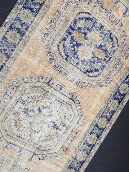 13.3 x 4.6 Oushak Runner Rug Turkish Runner Rug Vintage Runner Rug Hallway Runner Rug Kitchen Runner Rug Wool Runner Rug Wool blue dyes
