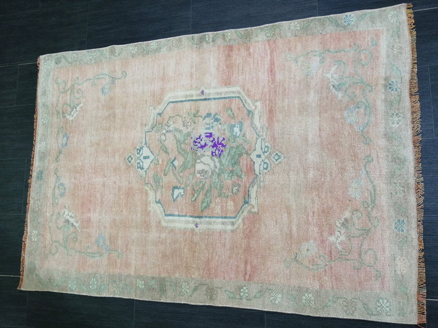 3.4 x 4.9 OUSHAK RUG TURKISH Oushak Rug Vintage Muted Oriental Rug Vintage Runner Rug Wool Oushak Rug Hand Made Rugs Vintage Turkish Rug