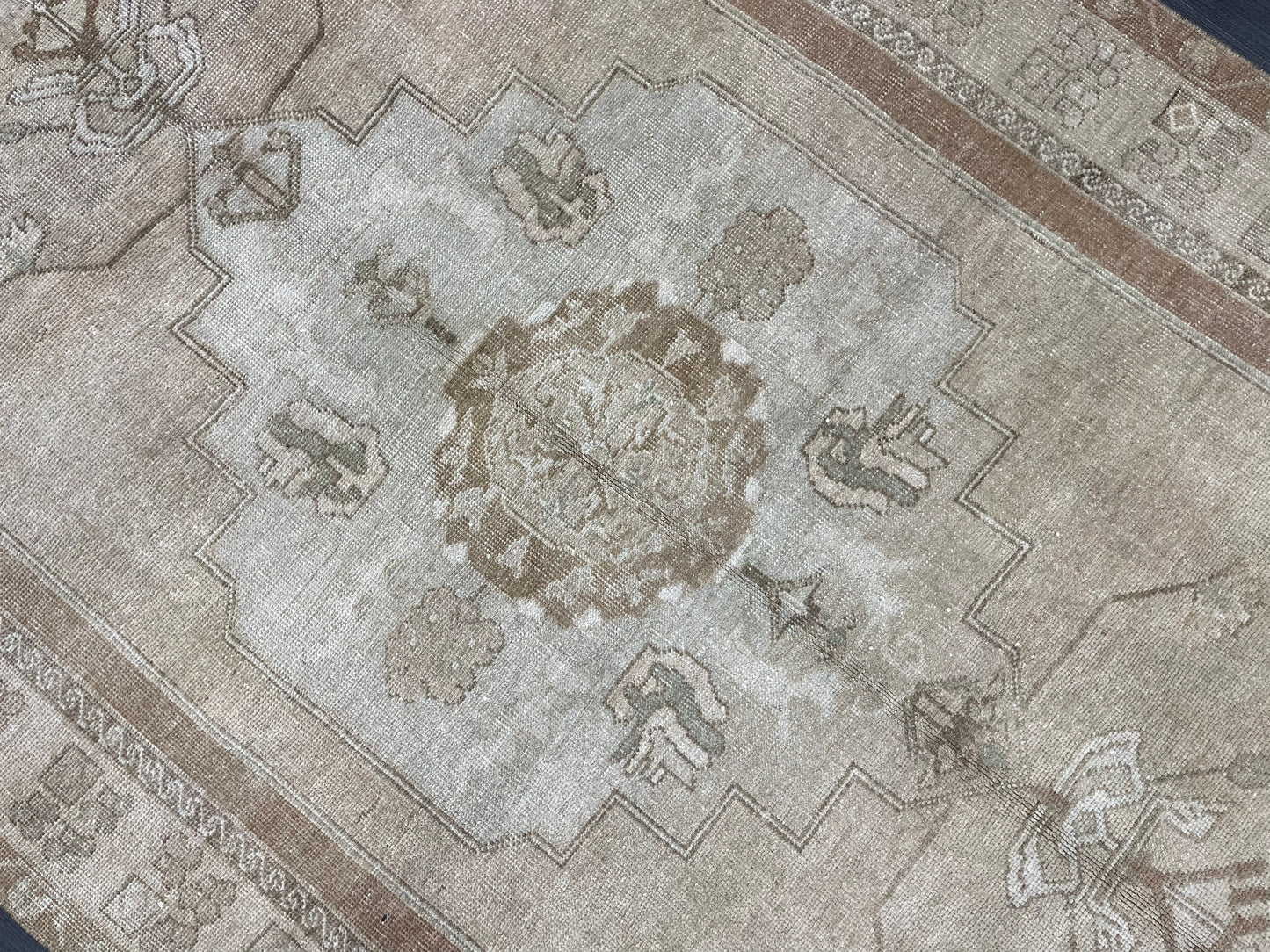 MUTED Handmade 4 x 7.3 Rug Vintage Turkish  Rug Brown Soft wool Rug NATURAL Wool Rug, Living Room Rug, Oushak Rug, Hand Knotted Kitchen Rug