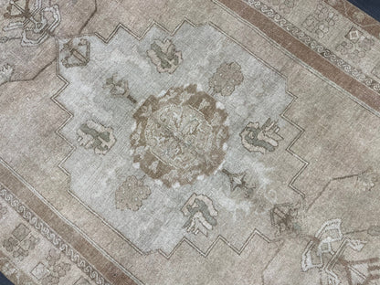 MUTED Handmade 4 x 7.3 Rug Vintage Turkish  Rug Brown Soft wool Rug NATURAL Wool Rug, Living Room Rug, Oushak Rug, Hand Knotted Kitchen Rug