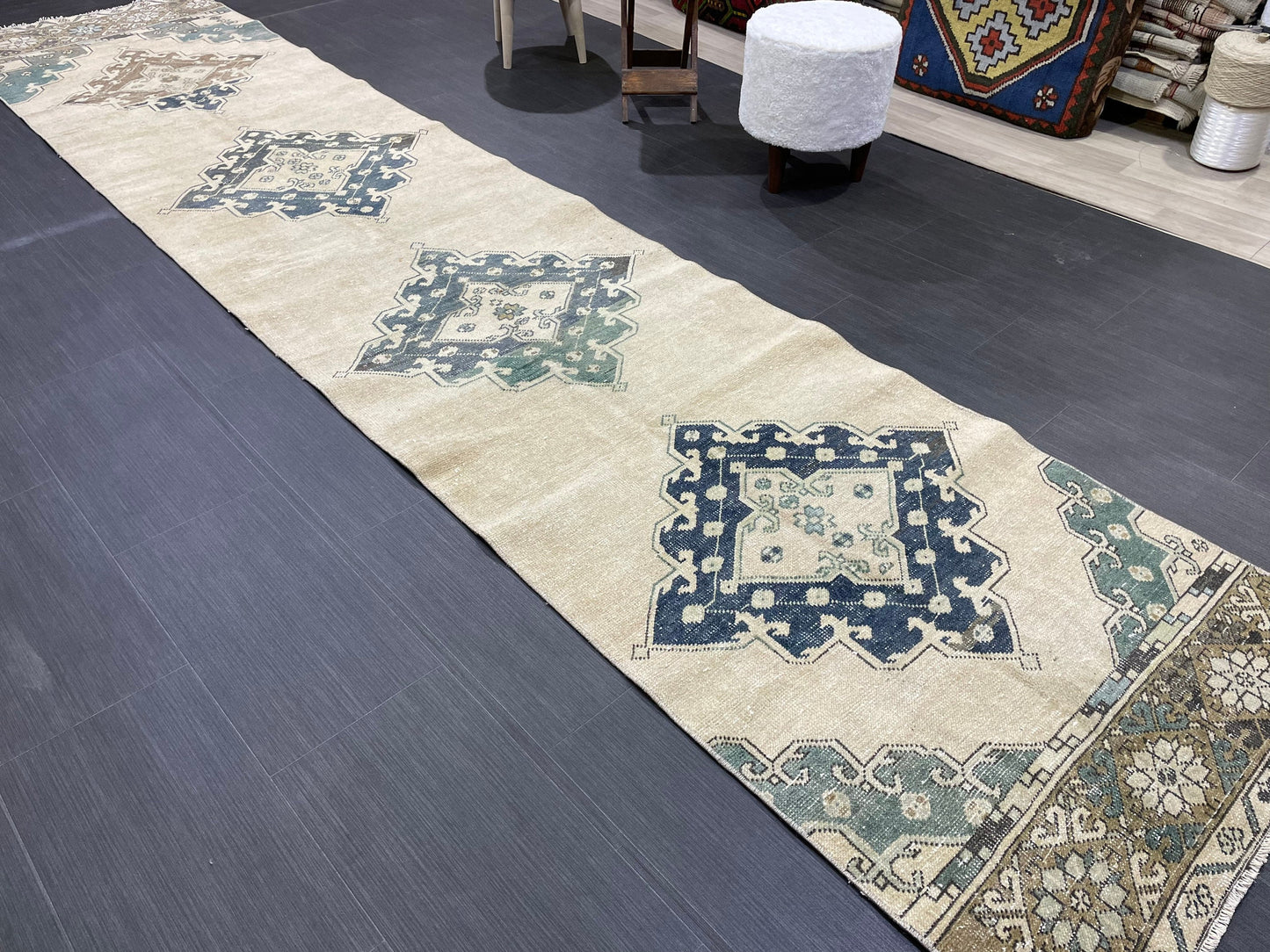 Antique Runner Rug 2.7 x 12.8 Persian Runner Rug Wool Oushak Rug Oushak Runner Rug Long Turkish Runner Rug Kitchen Runner Rug Hallway Runner