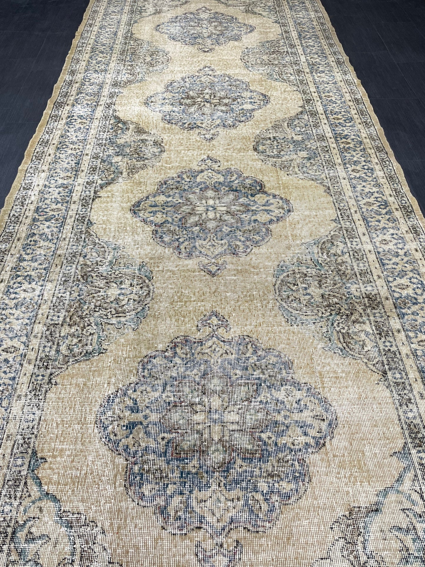 Vintage Hand Knotted Rug Vintage 5x13 Runner Oushak Runner Rug Turkish Runner Rug Vintage Runner Rug Star Kitchen Runner Natural Wool