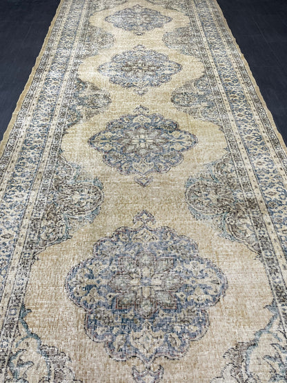 Vintage Hand Knotted Rug Vintage 5x13 Runner Oushak Runner Rug Turkish Runner Rug Vintage Runner Rug Star Kitchen Runner Natural Wool