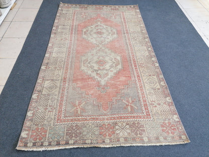 Muted vintage rug 4x6'3 oushak rug hand made rug, area wool rug,
