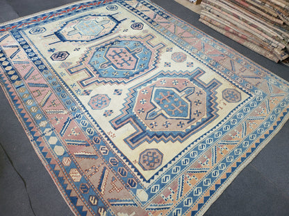 Antique RUG, Turkish Oushak 8.7 x 9.4 Rug, One Of A Kind Rug, Vintage Persian Rug, Blue Vintage Rug, Fine Wool Unique Rug, Rear Turkish Rug,