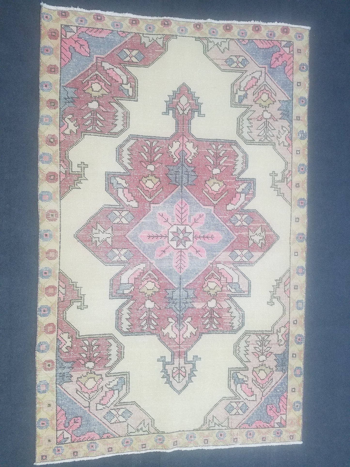 4x7 feet wool vintage rug, oushak bedroom rug, turkish living room rug, kitchen rug, bohemian rug, handmade lounge area rug, bathroom rugs