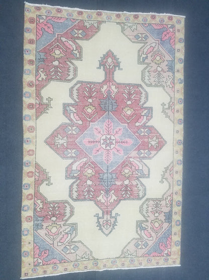 4x7 feet wool vintage rug, oushak bedroom rug, turkish living room rug, kitchen rug, bohemian rug, handmade lounge area rug, bathroom rugs