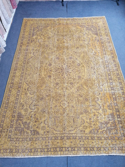 7x10 vintage oushak rug, large turkish rug, hand made wool rug, living room rug, rustic unsual tribal rug retro style,