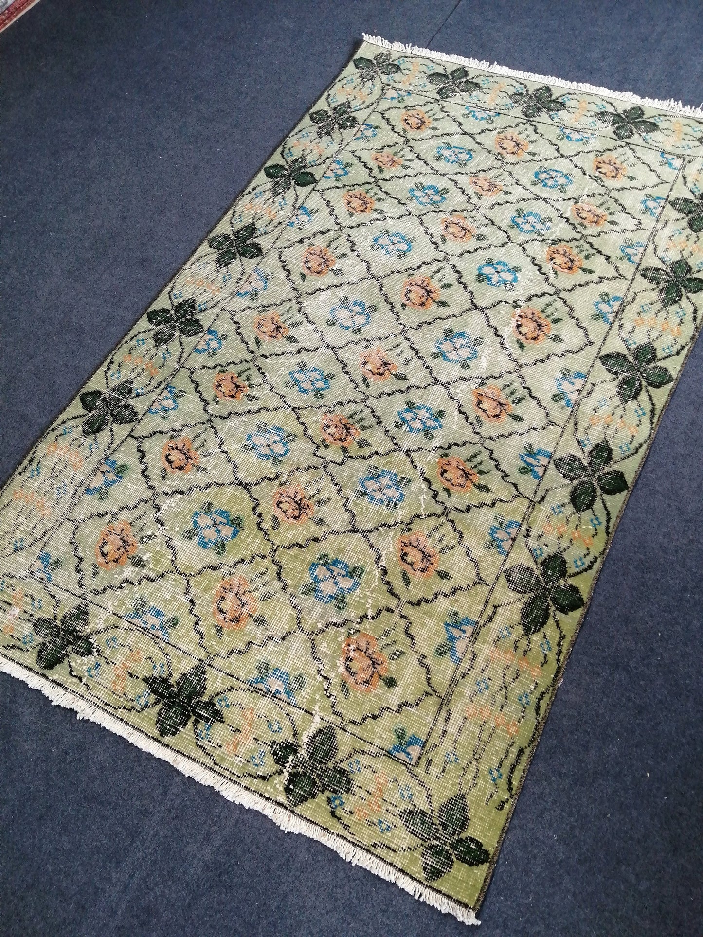 3.7 x 6.2 Green Vintage Rugs  TURKISH HAND MADE Rugs  Vintage Turkish Rugs  Oushak Rug  Wool Rug, Turkish Rug, Vintage Oushak Rug