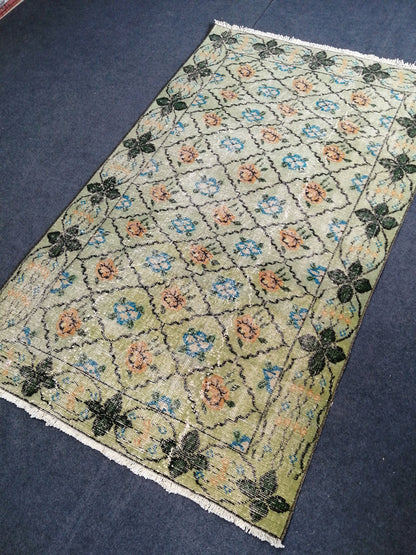 3.7 x 6.2 Green Vintage Rugs  TURKISH HAND MADE Rugs  Vintage Turkish Rugs  Oushak Rug  Wool Rug, Turkish Rug, Vintage Oushak Rug