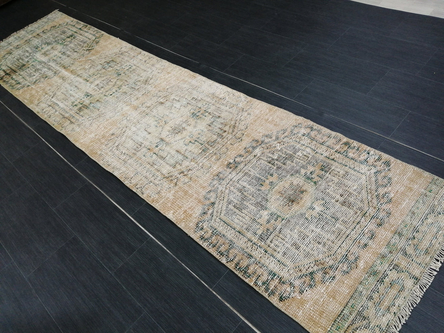 10.8 x 2.6 Muted Oushak Runner Rug Turkish Runner Rug Vintage Runner Rug Hallway Runner Rug Kitchen Runner Rug Wool Runner Rug