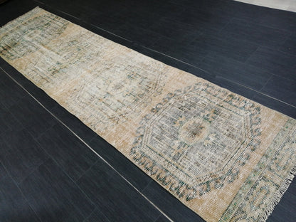 10.8 x 2.6 Muted Oushak Runner Rug Turkish Runner Rug Vintage Runner Rug Hallway Runner Rug Kitchen Runner Rug Wool Runner Rug