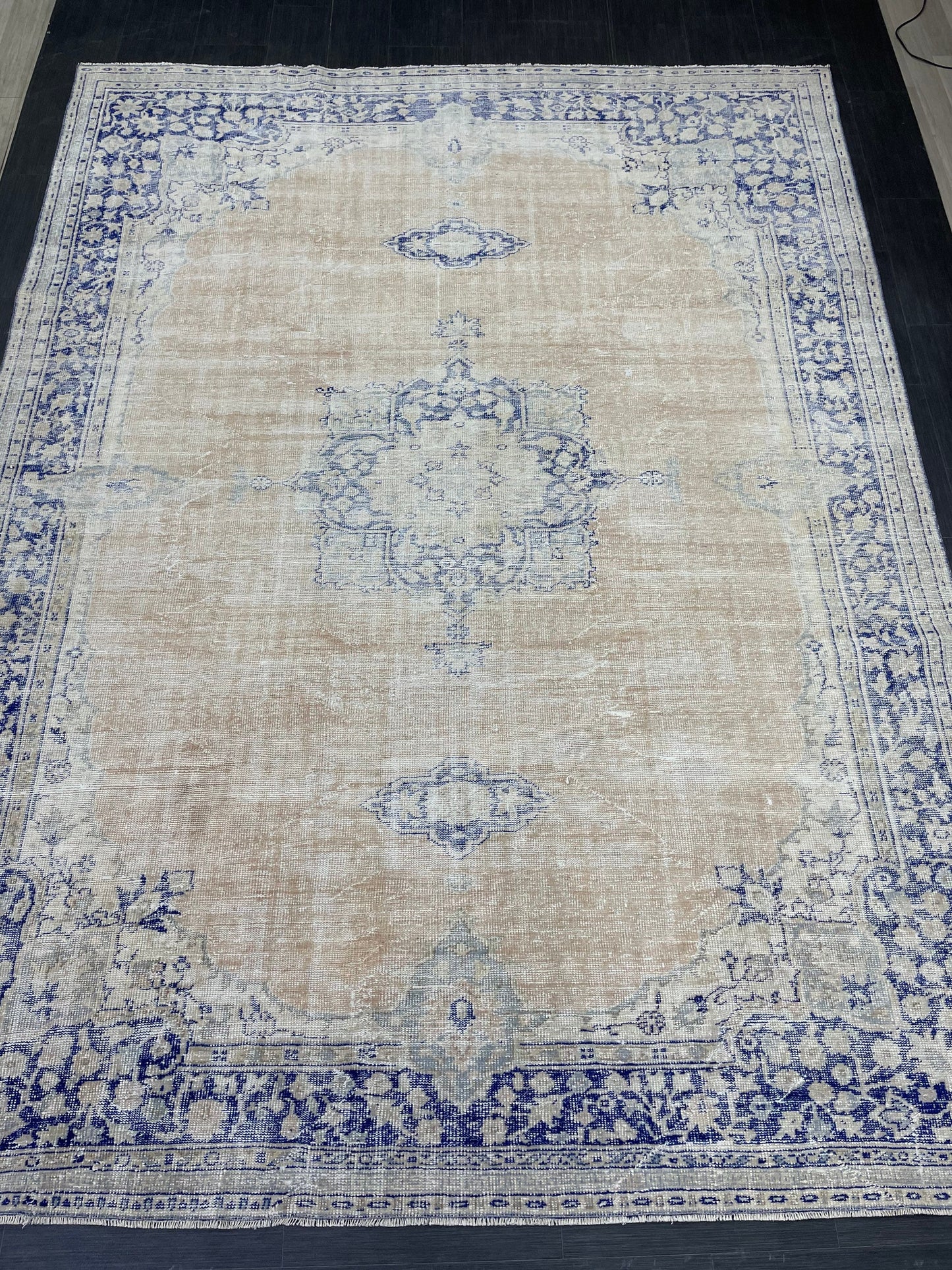 Large Distressed RUG 8 x 10.8 Muted TURKISH Antique Rug Vintage Persian Rug Vintage Rug Wool Oushak Rug HandMade Rug Hand Knotted Rug