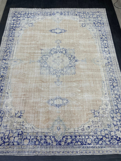 Large Distressed RUG 8 x 10.8 Muted TURKISH Antique Rug Vintage Persian Rug Vintage Rug Wool Oushak Rug HandMade Rug Hand Knotted Rug