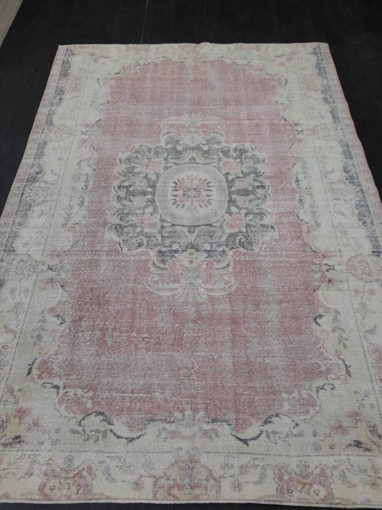 Distressed Vintage Rug TURKISH HAND MADE Rug 6 x 8.8 Vintage Turkish Rug Oushak Rug Turkish Oriental Rug Persian Vintage Oushak Rug Wool Rug