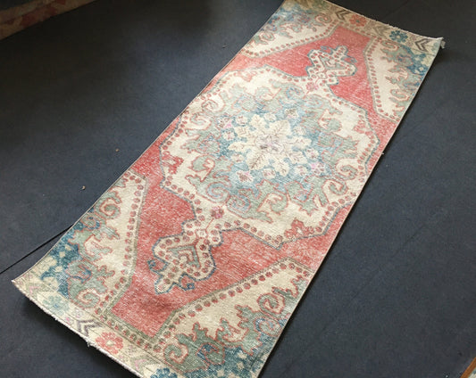 3x7 feet destroyed handmade runner rug, vintage red bathroom runner, turkish living room area runner, hallway runner rug, corridor long rugs
