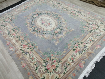 10 x 12.8 Hand Knotted Rug, Vintage  LARGE Rug, Handmade Rug, Floral Rug Rustic Rug Muted Large Rug, Nepal Rug  Fun Wool Rug 10x13 10x12