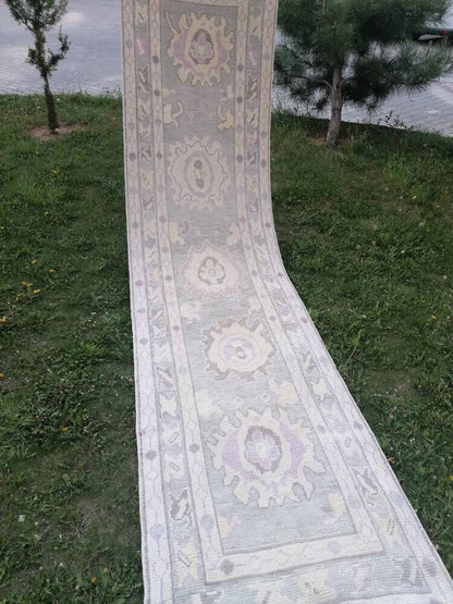 Oushak wool runner 3x12 turkish oushak new produced handmade rug, hallway runner rug