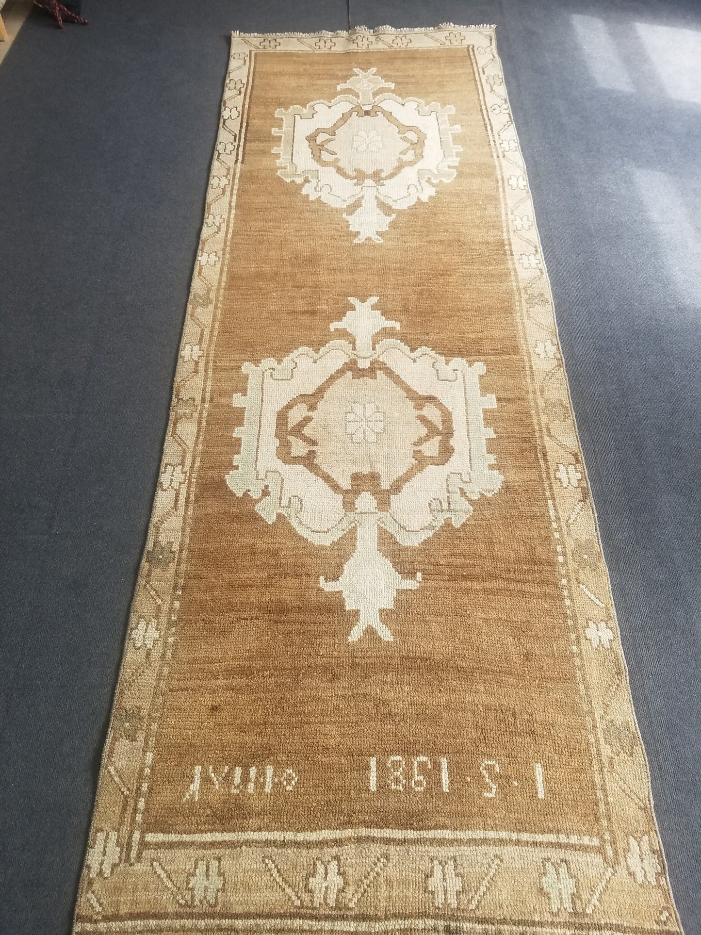 Neutral wool runner rug 3'3x9'5 oushak runner rug unique handmade rug kitchen runner