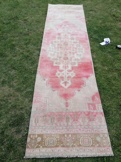 2'11x10'10 turkish runner wool rug, vintage runner rug, vintage oushak rug unique hand made rug kitchen rug bohemian rug
