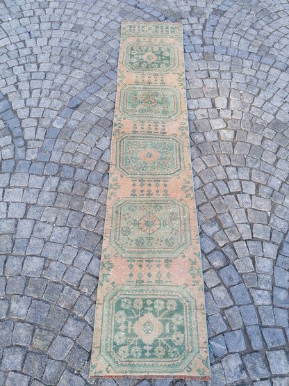 2x9'8 oushak turkish runner rug,turkish wool vintage handmade runner, kitchen runner rug