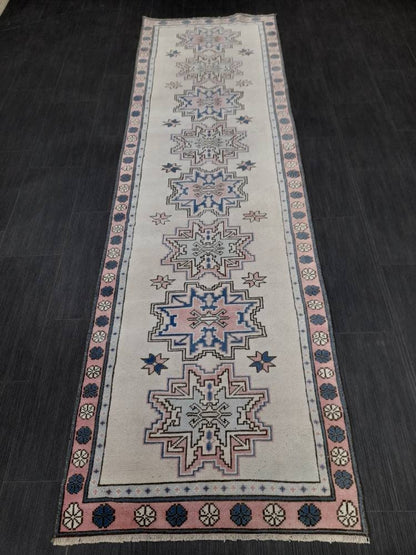 Hand Knotted Runner Rug 2.6 x 9 Vintage Turkish Runner XL Vintage Oriental Runner Rug Oushak Runner Rug Plush Soft Wool Runner Hand Made Rug